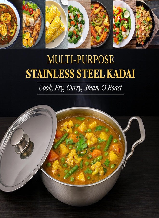 SOLARA Sterra Stainless Steel Kadai/Kadhai with Lid, 22cm/8.6 inch, 2.3Ltr, Induction Base Friendly, 3-Layer Triply Thick Sandwich Bottom, 100% Toxin-Free, No Chemical Coating - Image 3